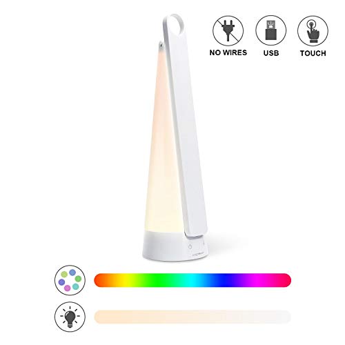 Lámpara LED Aigostar Rainbow - Táctil, 7W, portátil: cárgala y llévala donde quieras, 2 modos de iluminación (luz cálida 4000K y RGB multicolor), 280lm, tipo flexo, plegable 110º, intensidad regulable