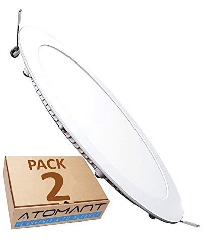 LED ATOMANT, S.L. Pack 2x Downlight LED Panel Extraplano Redondo, Iluminación 18W, 18 W, Blanco Frio 6500K, 225 mm
