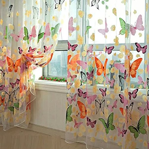 Mariposa floral cortinas Visillos gasa de Tulle de la cortina de ventana 100x200