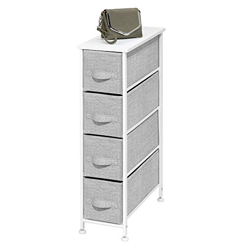 mDesign Cómoda de tela – Práctico organizador de armarios con 4 cajones – Sistema de almacenamiento estrecho para el dormitorio, el baño o la lavandería – gris