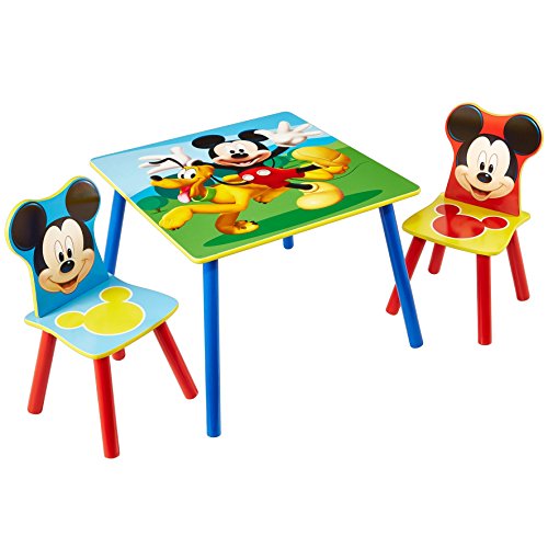 Mickey Mouse Conjunto de Mesa y Dos sillas, Madera, Azul, 63.00x63.00x45.00 cm