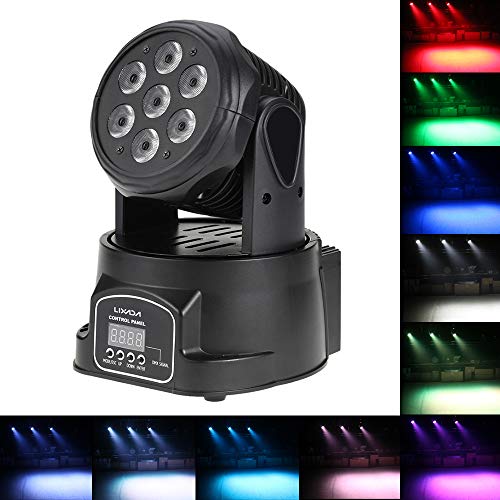 Mini Luz de Cabeza Móvil, Lixada 7x10W DMX-512 Iluminación de Escenario 4 In 1 RGBW 9/14 Canales,4 Modos de Control para Party Disco DJ
