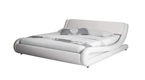 muebles bonitos Cama de Matrimonio de Polipiel Moderna Alessia para colchón de 150 x 190 cm Blanco con somier de Laminas Incluido