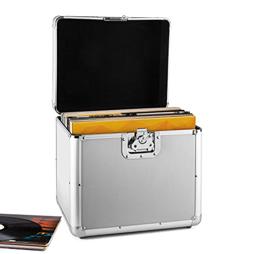 Resident DJ Zeitkapsel caja de aluminio para vinilos (capacidad de 70 LP's, cierre de mariposa, bordes reforzados, asa ergonómico, peso vacío de 2,4 kg) - plateado