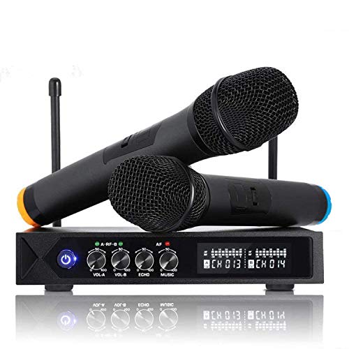 Roxtak Micrófono Karaoke Bluetooth, UHF Micrófonos Inalámbrico Profesional Portátil, Receptor de Micrófono Dual con Pantalla LCD para Fiesta de Karaoke, KTV, Lugares de Entretenimiento, Boda y Reunión