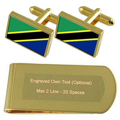 Select Gifts Tanzania Bandera Tono Oro Gemelos Money Clip Grabado Set de Regalo