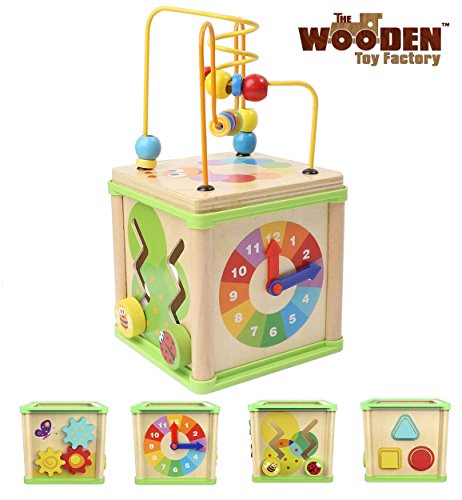 The Wooden Toy Factory - Cubo de Actividades 5 en 1 - Juguete de Madera Educativo para Bebés Niños y Niñas Pequeños - No Requiere Montaje
