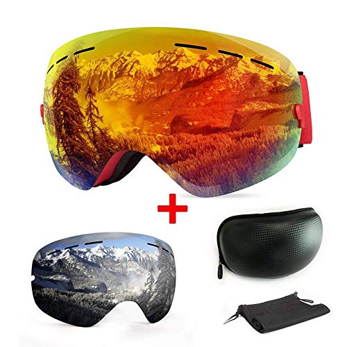 WLZP Gafas de esquí antiniebla con protección UV para Snowboard, esquí, Skating y Otros Deportes de Nieve, con Lentes esféricas Intercambiables Dobles, para Hombres, Mujeres y jóvenes