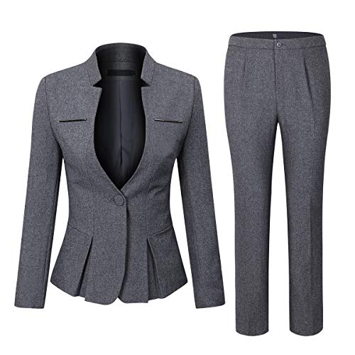 YYNUDA - Conjunto de traje para mujer, bláster con falda/pantalón, corte ajustado, elegante conjunto de negocios para oficina Gris oscuro. S