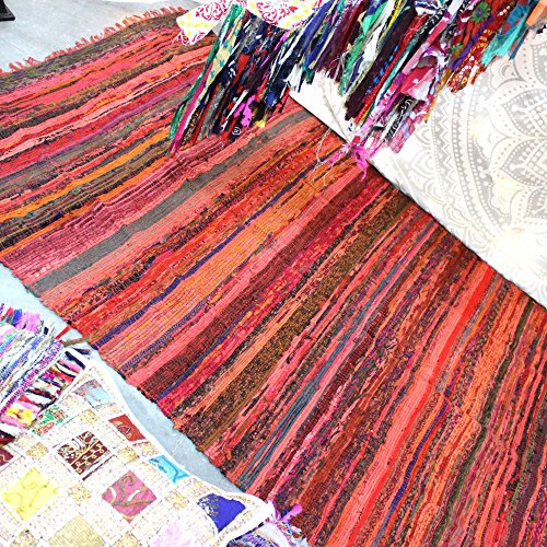 Alfombra de retales reciclados hecha a mano - Chindi - Multicolor - 150 x 90 cm