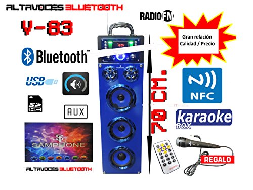 Altavoz SAMPHONE V83. NFC, Bluetooth, HiFi, Portatil. Karaoke(Mic IN). Radio FM/Alarma. Mando a Distancia.