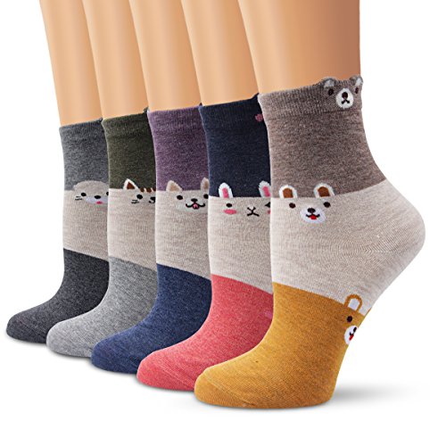 Ambielly calcetines de algodón calcetines térmicos Adulto Unisex Calcetines (5 Conejo del gato del perro)