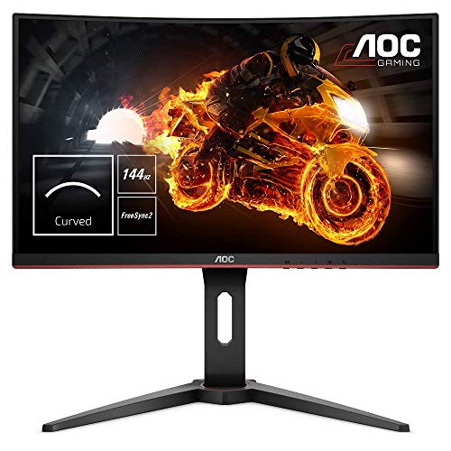 AOC C24G1 - Monitor Gaming Curvo de 24” con Pantalla Full HD e-Sports (VA, 1ms, AMD FreeSync, 144Hz, Sin Marco, Ajustable en altura y FlickerFree), Color Negro/Rojo