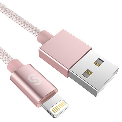 Cable iPhone Syncwire Cargador iPhone - [Apple MFi Certificado] 1M Cable Lightning Carga Rápida Cable USB Nylon Trenzado para iPhone XS Max XR XS X 8 7 6s 6 plus SE 5s 5c 5, iPad, iPod - Oro Rosa