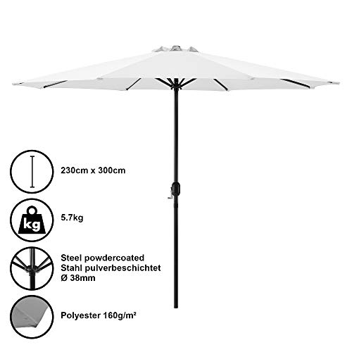 [casa.pro] Sombrilla Ø 300cm [blanca] con manivela parasol para jardín, terraza, balcón patio