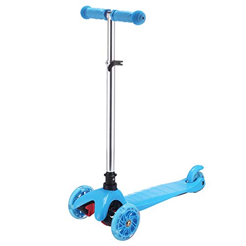 Dispagay - Patinete de tres ruedas para niños, ideal para niños mayores de 2 años, ruedas LED iluminadas, barra en T ajustable y carga de 60 kg, azul, 55*14*72CM