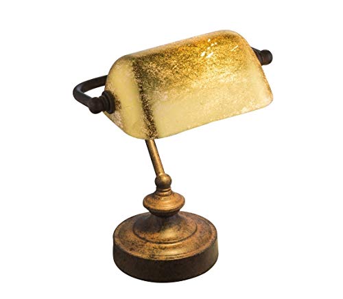 Elegante lámpara de escritorio"estilo antiguo" tipo lámpara de banquero decorativa acabado rústico con difusor dorado Referencia 234-2953