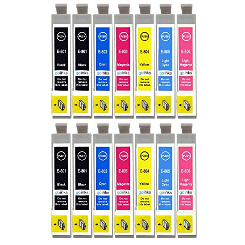 Go Ink - Juego de 6 Cartuchos de Tinta para impresoras Epson T0807 y T0801, compatibles con impresoras Epson Stylus Photo (14 tintas), Color Negro