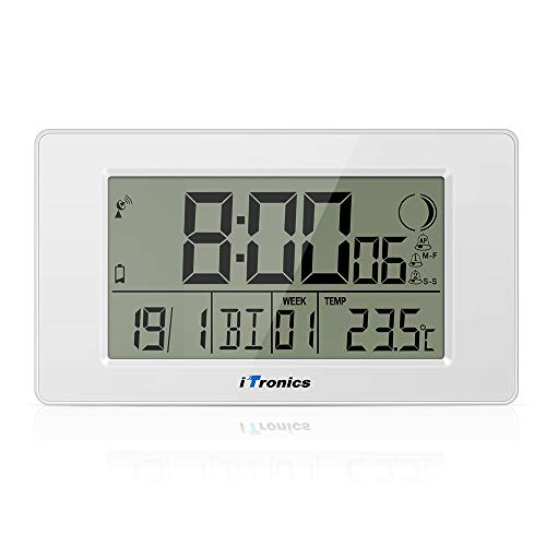iTronics Reloj de Radio Digital de Pared con Indicador de Temperatura Reloj Despertador Temporizador de Cuenta atrás, Blanco