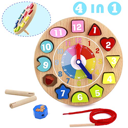 Juguetes de Reloj Madera Niños 4 IN 1 Juguetes Montessori Educativo Rompecabezas Tablero Juegos Educativos Niños 3 4 5 Años