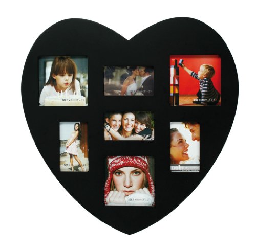 Marco para fotos (Corazón de madera para 13 fotos – Lacado en blanco – collage de fotos Forma de Corazón, madera, negro, 30x30cm - 7 Fotos