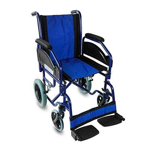 Mobiclinic, Maestranza, Silla de ruedas plegable para ancianos y minusválidos, silla de ruedas manual, acero, freno en manetas, reposapiés y reposabrazos extraíbles, Negro y Azul, ligera