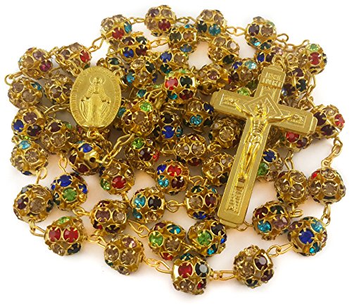 Nazareth Market Store Granos de circón Color Oro Rosario católico Collar Medalla Milagrosa Cruz