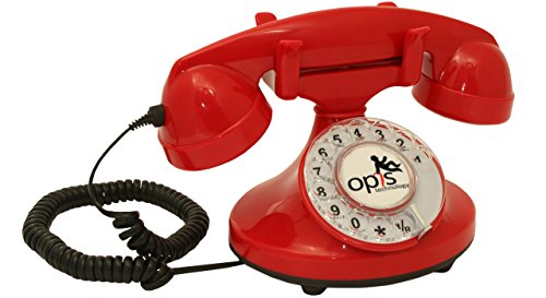 OPIS FunkyFon Cable: Teléfono telefono Fijo Retro con Disco de marcar en el Estilo sinuoso de la década de 1920, con Timbre electrónico Moderno (Rojo)