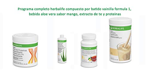 Programa completo herbalife compuesto por batido vainilla formula 1, bebida aloe vera sabor mango, extracto de te y proteinas