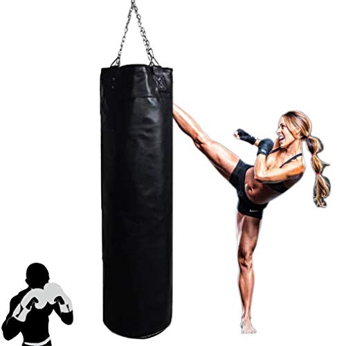 Saco de boxeo SUA ONG, saco de boxeo mixto para adultos, profesional, ultra resistente, con cadenas, para colgar por cadena, 100/120 cm, color negro