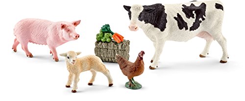 Schleich - Farm World, Set mis Primeros Animales de Granja, Incluye Vaca, Cerdo, Gallina, Cordero y Accesorios