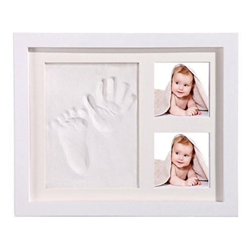 StillCool DIY bebé Handprint y Marco de huella Inkpad de fotos Regalos Babyparty seguros y elegantes Elegante blanco de madera sólida para recién nacidos/bebé Regalos