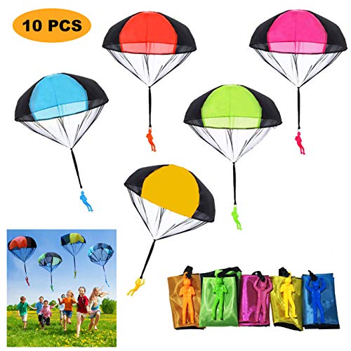 SUPRBIRD Juguete de Paracaídas, 10 Piezas Juguete Paracaídas Set, Mano Que Lanza el Juguete del Paracaidista, Muy Buenos Juguetes al Aire Libre para niños, ¡Dale más Felicidad a tu Hijo