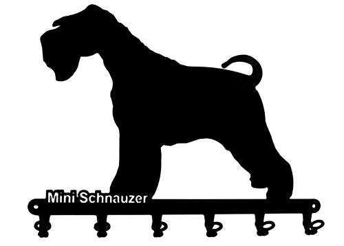 Tabla/Colgador de llaves " Mini Schnauzer " - Perro - Soporte de pared para llaves - Metal - Negro - 6 Ganchos para llaves