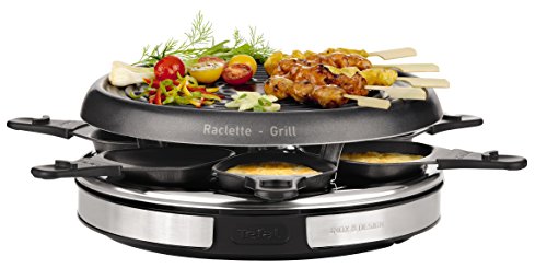 Tefal Gourmet Déco 6 Inox & Design RE127812 - Raclette con thermospot, revestimiento antiadherente, 6 palas individuales, 850 W, acero inoxidable, cromo