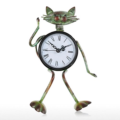 Tooarts Reloj Retro de Mesa Hechao a Mano Forma de Gato Reloj de Metal Regalo para Niños Adorno en la Casa Usar Batería de AA (NO INCLUYE BATERÍA)