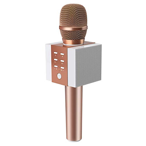 TOSING 008 Micrófono de Karaoke Inalámbrico Bluetooth, Potencia de Volumen Más Alta 10W, Más Bajo, 3-en-1 Máquina de Micrófono Portátil de Altavoz Portátil para iPhone/Android/iPad/PC (rose gold)