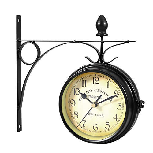 WINOMO Reloj de pared creativo clásico relojes de estilo europeo doble cara monocromo (negro)