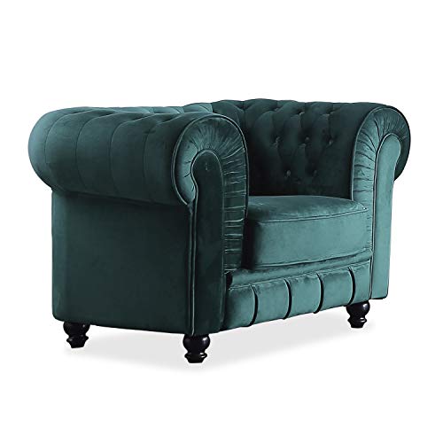 Adec - Chesterfield, Sofa Individual de una Plaza, Sillon Descanso una 1 Persona, butaca Acabado en capitone Color Velvet Verde, Medidas: 115 cm (Ancho) x 84 cm (Fondo) 75 cm (Alto)