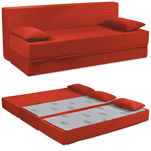 Baldiflex  Sofá Cama de 3 Plazas Espuma viscoelastica, Modelo Tetris. Confortable Funda extraíble y Lavable. Color Rosso Cardinale.