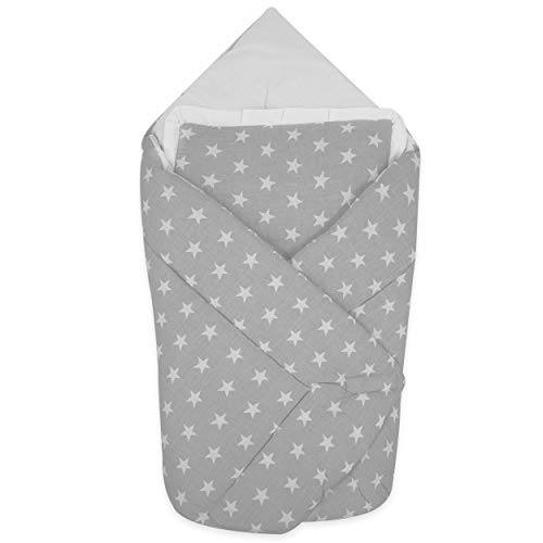 BlueberryShop manta de algodón para bebés con almohada | Saco de dormir para bebés recién nacidos | Regalo perfecto para Baby Shower | 78 x 78 cm | Grises Estrellas