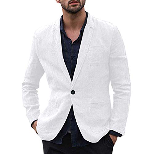 Frecoccialo - Chaqueta de lino informal para hombre, ajuste regular, traje de un botón, traje de solapa con bolsillos Blanco blanco XXL