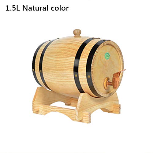 Heresell - Barril de madera de pino natural para botellas de vino o vinos envejecidos o bebidas alcohólicas (1,5 l/3 l), Natural Color, 1,5 L