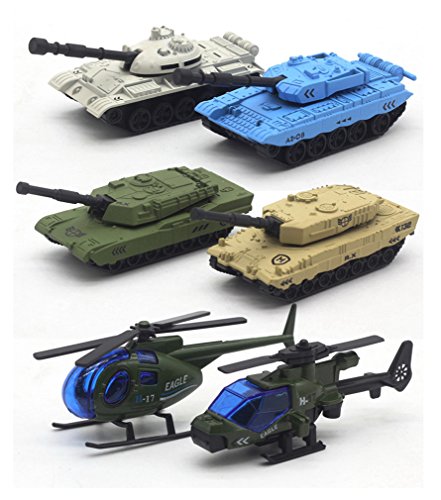 HorBous Modelos de Vehículos del Ejército de Aleación de Juguetes de Coches, Mini Ejército de Tanques de Juguete, Helicóptero 6 Playset PC Instaló Escala del Modelo de Coche 1:64 (Tank)