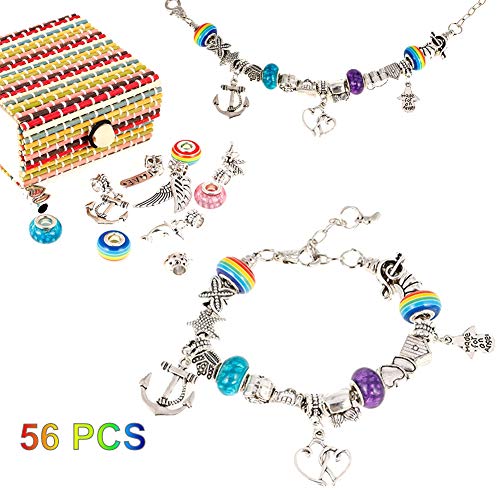 iufvbgxdh - Juego de 56 pulseras de abalorios para niñas, ideal como regalo para niñas, joyería para niños, chapado en plata, cadena de serpiente