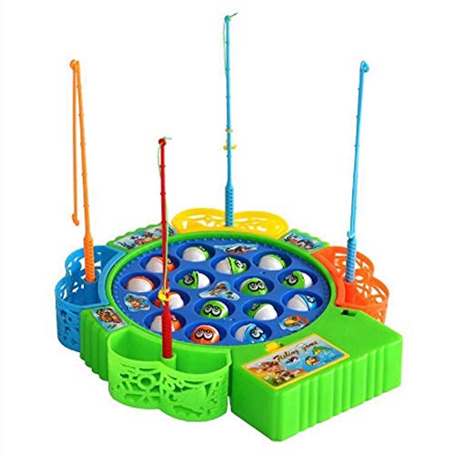 Juguete de Pesca Juguete de juego de mesa de pesca musical electrónico, juego de pesca giratorio de doble capa con 15 peces de colores y 4 cañas de pescar for regalo de niños, color al azar (estilo 1,