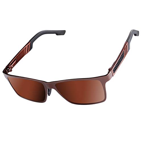 Kennifer Gafas de sol polarizadas para hombre cuadradas, gafas de sol polarizadas de aleación de Al-Mg superior, piloto de conducción Full Mirrored gafas polarizadas Marco de metal ultra ligero