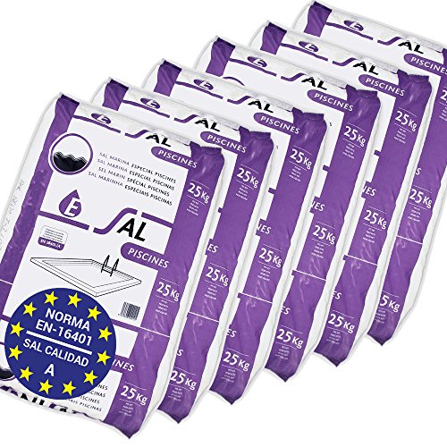 Pack de 150 Kg (6 Sacos de 25 kg.) ENISAL Sal Especial Piscinas – Cumple con la Norma Europea EN 16401/A (Sal Calidad A para Piscinas de electrólisis Salina)