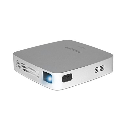Philips - PicoPix Go PPX5110 LED I Proyector Portátil | Altavoz Incorporado | 70 Minutos de Batería | 100 Lúmenes | Tecnología Bluetooth | HDMI | Micro USB | RGB LED | Plateado