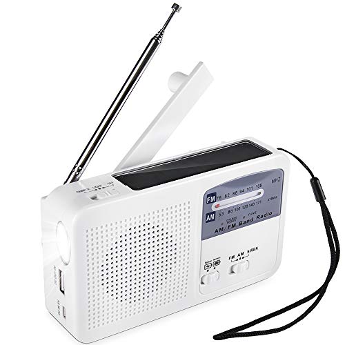 Radio de Emergencia portátil Solar Dynamo Power Recargable Manivela FM/Am Radio Reproductor de MP3 inalámbrico LED Linterna Sirena Cargador de teléfono móvil portátil Banco de energía
